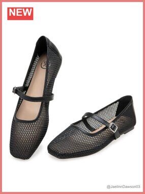 Women's Mesh Mary Jane Flats Square Toe Fishnet Ballet Shoes